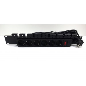 Блок розеток CSV 1,5U 19" на 6 розеток з вимикач. PDU 220В, 10А, 3м, Schuko CSV-6-10-3