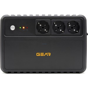 Пристрій безперебійного живлення GEAR, UPS 1000VA, 600W, AVR, 3Schuko, plastic case (GU-1000P3)