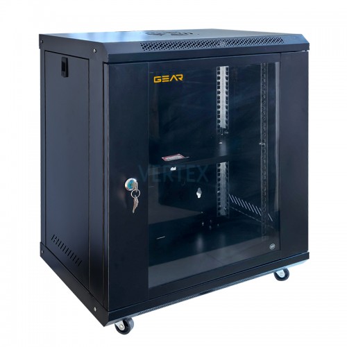 Шафа настінна серверна GEAR 12U 600x600х600 мм чорний із полицею (GWMSN-12U-600-600)
