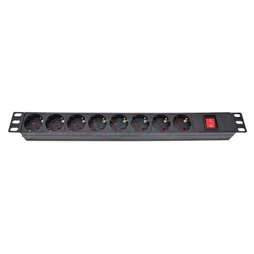 Блок розеток Atcom 1U 19" (PDU-8W-C2С-WS) 8 розеток, з вимикачем, ал. корпус, німецький тип, 2,0 м, чорний