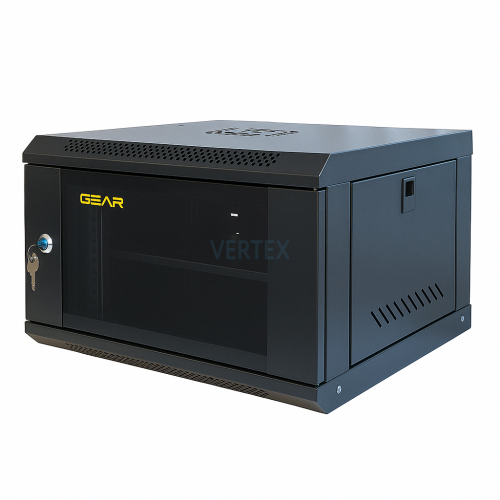 Шафа серверна настінна з полицею GEAR 6U 19'' 600x450x300 Чорна (GWMSN-6U-600-450)