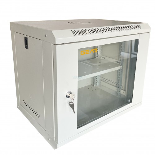 Шафа серверна настінна з полицею GEAR 9U 19'' 530x400x450 мм., Cіра (GWMSN-9U-530-400G)