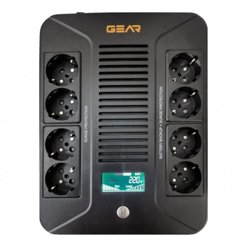 Пристрій безперебійного живлення GEAR, UPS 1000VA, 600W, AVR, 8Schuko, plastic case USB+RJ45 (GU-1000PLUS6)