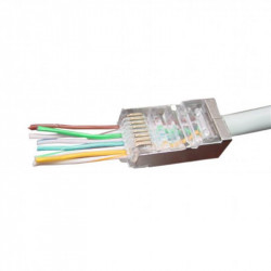 Огляд: Конектор RJ45 Cablexpert LC-PTF-01/100 – екранований, наскрізний, із позолоченими контактами, 100 шт.