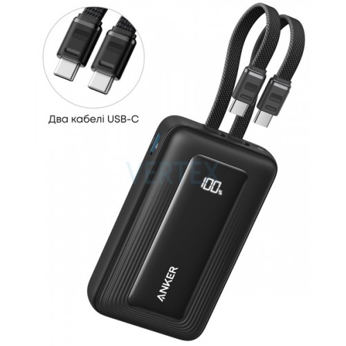 Портативний зарядний пристрій Anker Zolo - 20000 mAh 45W Built-In Dual USB-C Cables Black (7306307)