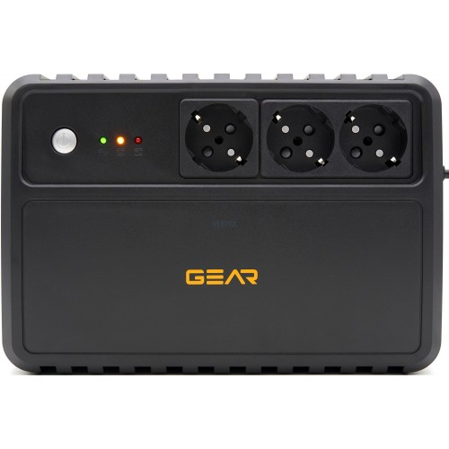Пристрій безперебійного живлення GEAR, UPS 1000VA, 600W, AVR, 3Schuko, plastic case (GU-1000P3)