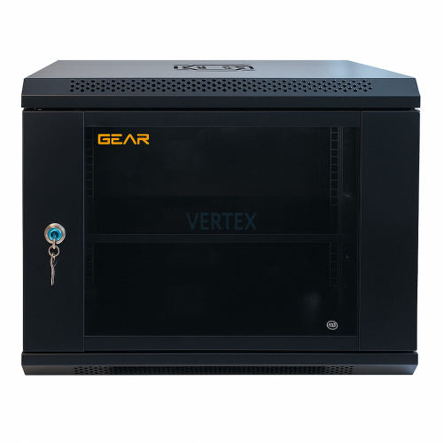 Шафа серверна настінна з полицею GEAR 9U 19'' 600x450x450 Чорна (GWMSN-9U-600-450)