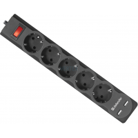 Мережевий фільтр Defender DFS 751 1,8 м, 5 розеток, 2xUSB, 2.1A (99751) (6414732)