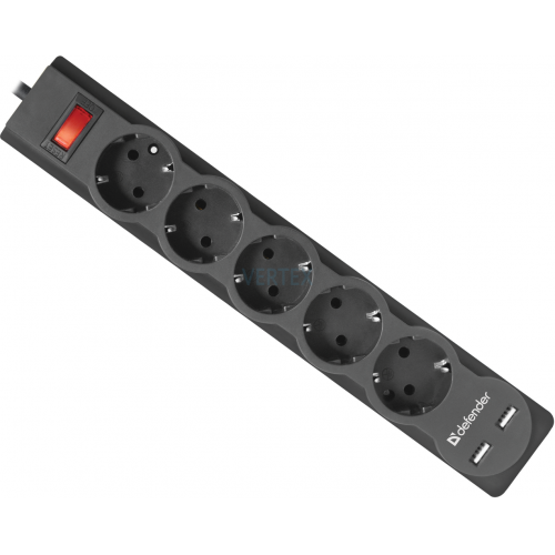 Мережевий фільтр Defender DFS 751 1,8 м, 5 розеток, 2xUSB, 2.1A (99751) (6414732)